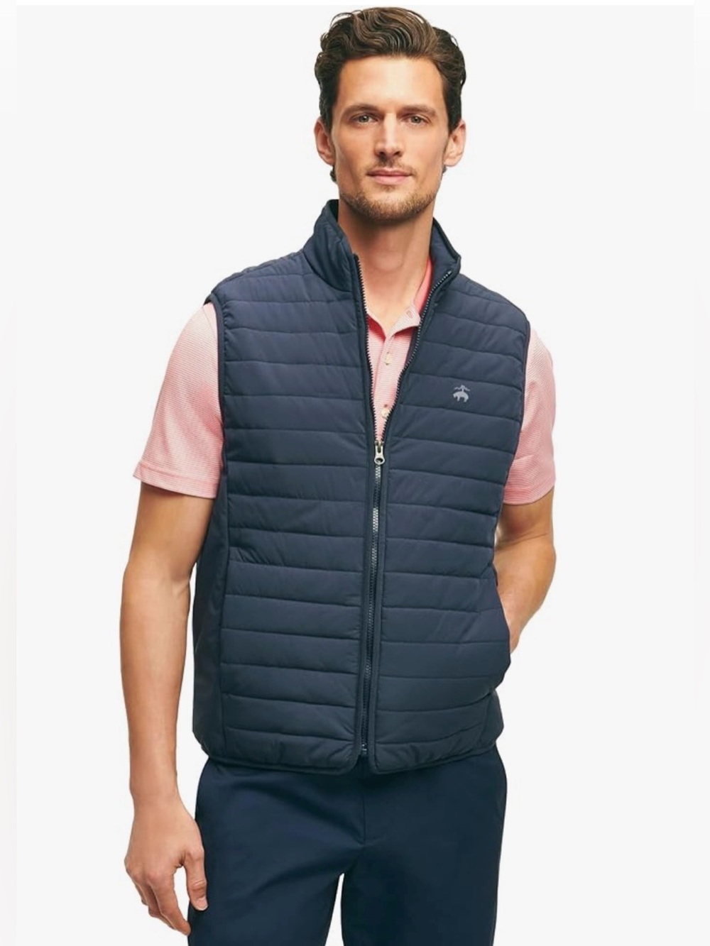 Brooks Brothers Men's Navy Quilted Sleeveless Vest - Lightweight Layering - Picture 5 of 5